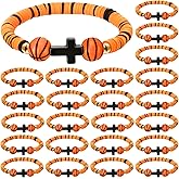 Huquary 24 Pcs Cross Basketball Bracelets Gift Bulk Christian Basketball Bead Bracelets for Sports Team Lovers Players Coach Party Favors Teen Women Man Adults Valentine Gift