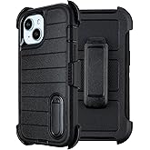 Yowtrey for Black Case iPhone 15 Case with Belt Clip, for Shockproof Cases iPhone 15 Heavy Duty,3 Layers of Sturdy,Anti-Drop,Military-Grade Defender Cover for iPhone15Case Black