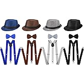 Handepo 12 Pcs 1920 Mens Outfit 4 Gangster Hat, Y Bow Tie, Suspenders for Dress Costume