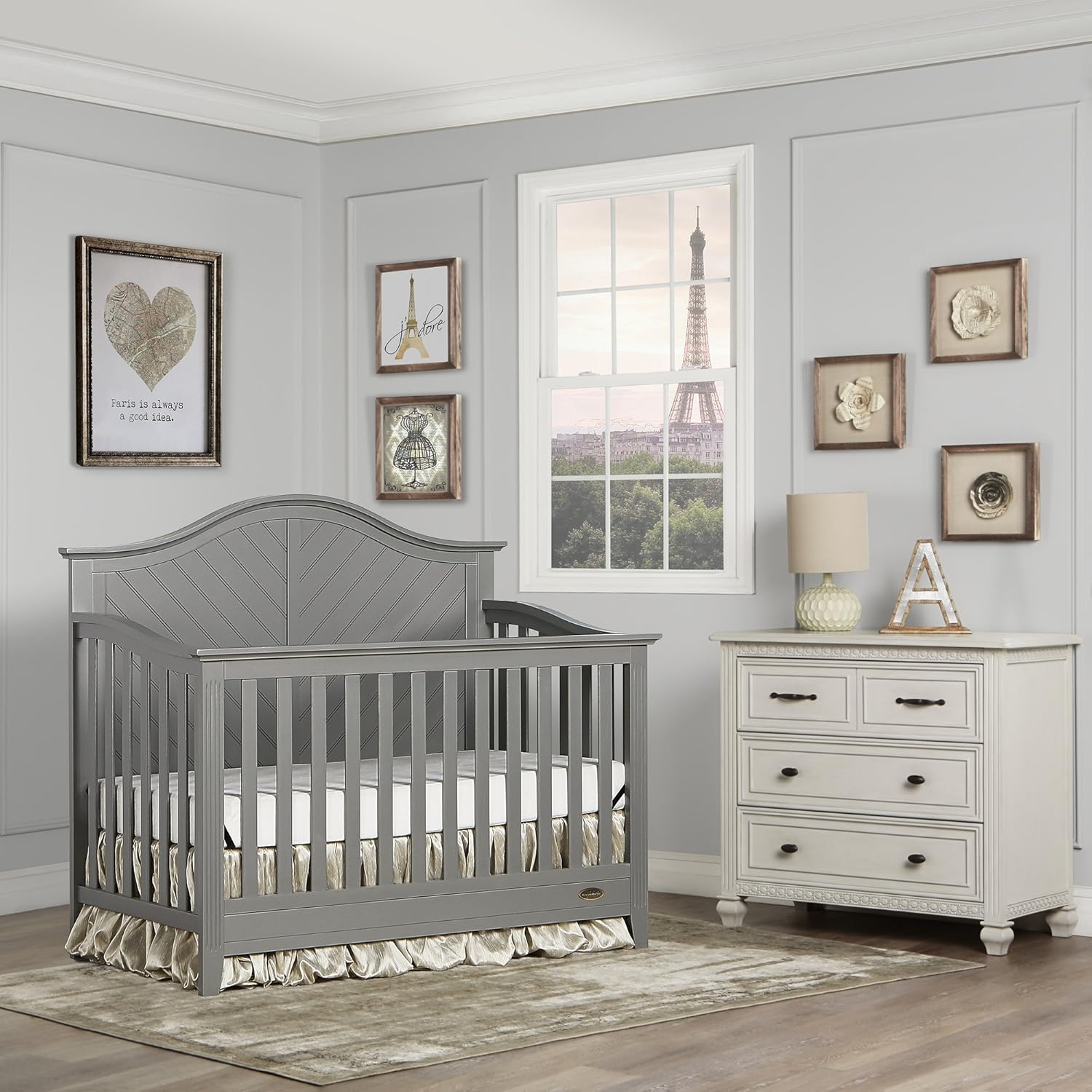 mismatched crib and dresser