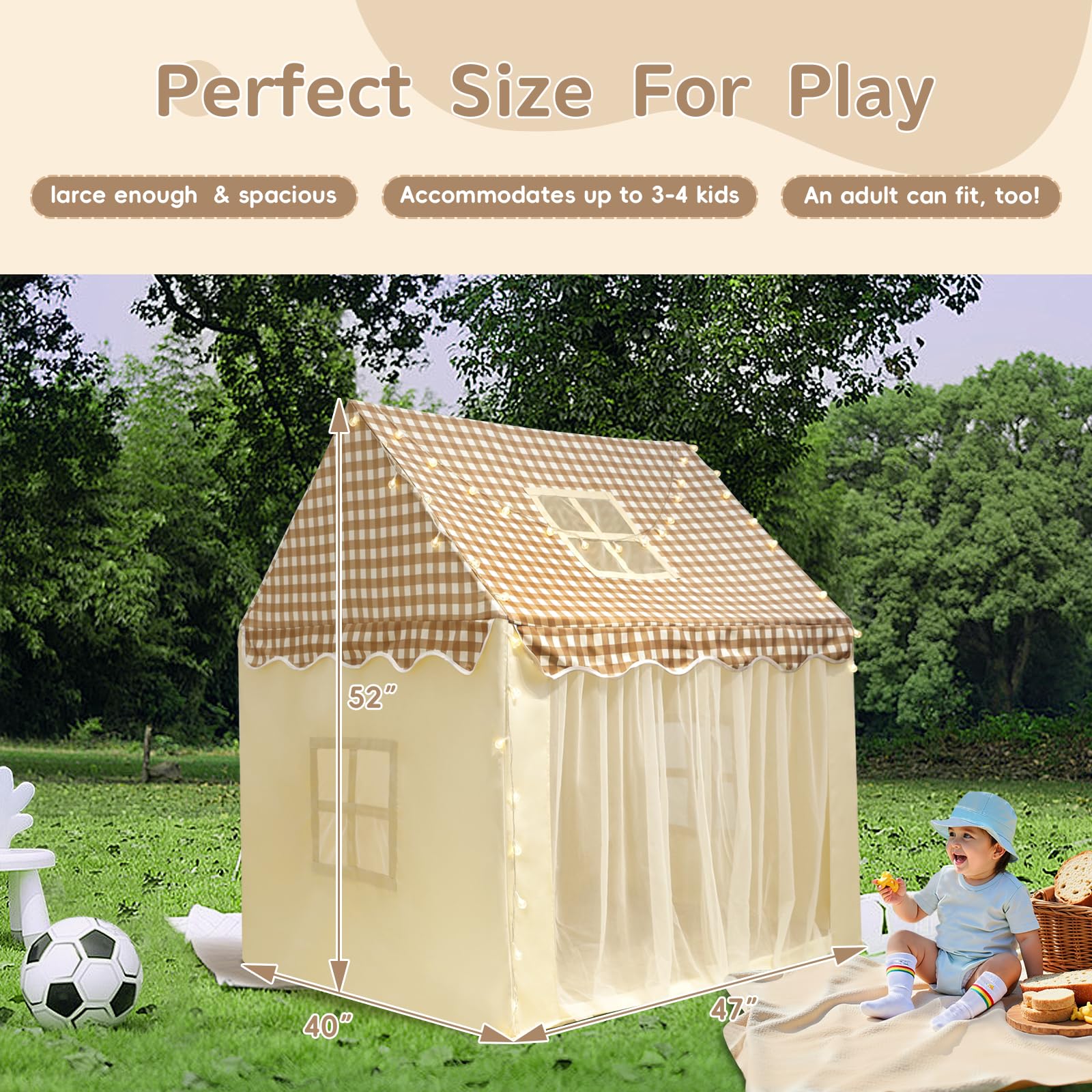 RONGFA Playhouse for Indoor & Outdoor, with Star Light, Flags and Carry Bag, Washable Kids Tent for Girls & Boys (Lattice Top)