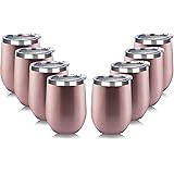 DOMICARE Stainless Steel Wine Tumbler Bulk with Lid, Personalized Rose Gold Insulated Tumblers Set, 12oz Travel Coffee Cups P