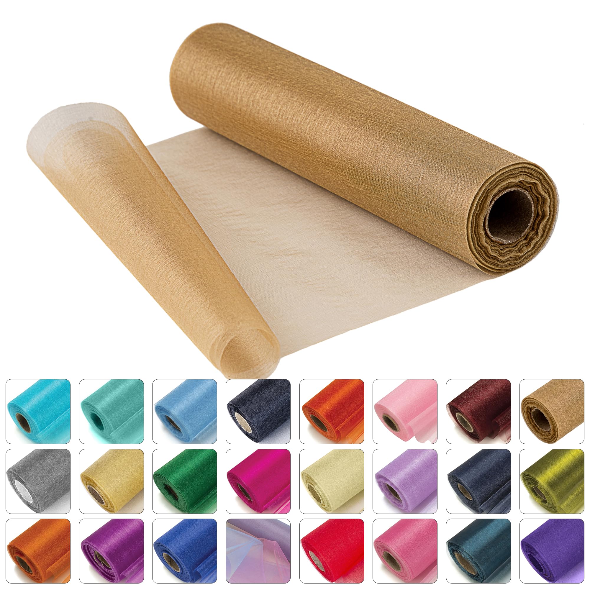 WedDecor 25m x 29cm Snow Sheer Organza Rolls Glitter Fabric for Table Runner Sashes Wedding Decoration, Chair Cover Bows, Table Back Drop, Ribbon Crafting Supplies, Champagne