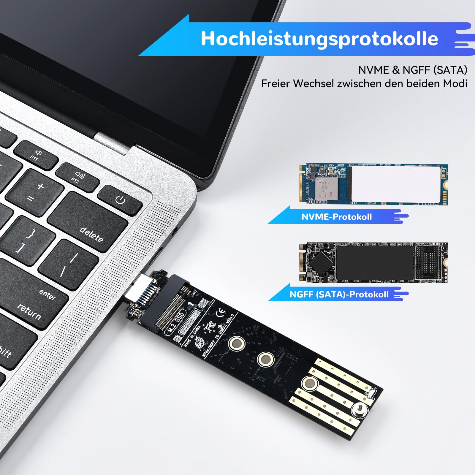 ELUTENG M.2 NVME NGFF USB Adapter, 10Gbps USB 3.1 Gen2 M2 SSD, USB zu PCIE NVME SATA SSD Festplatte Adapter Konverter Karte, UASP für B-Key/M-Key/B+M Key 2280 2260 2242 2230 3
