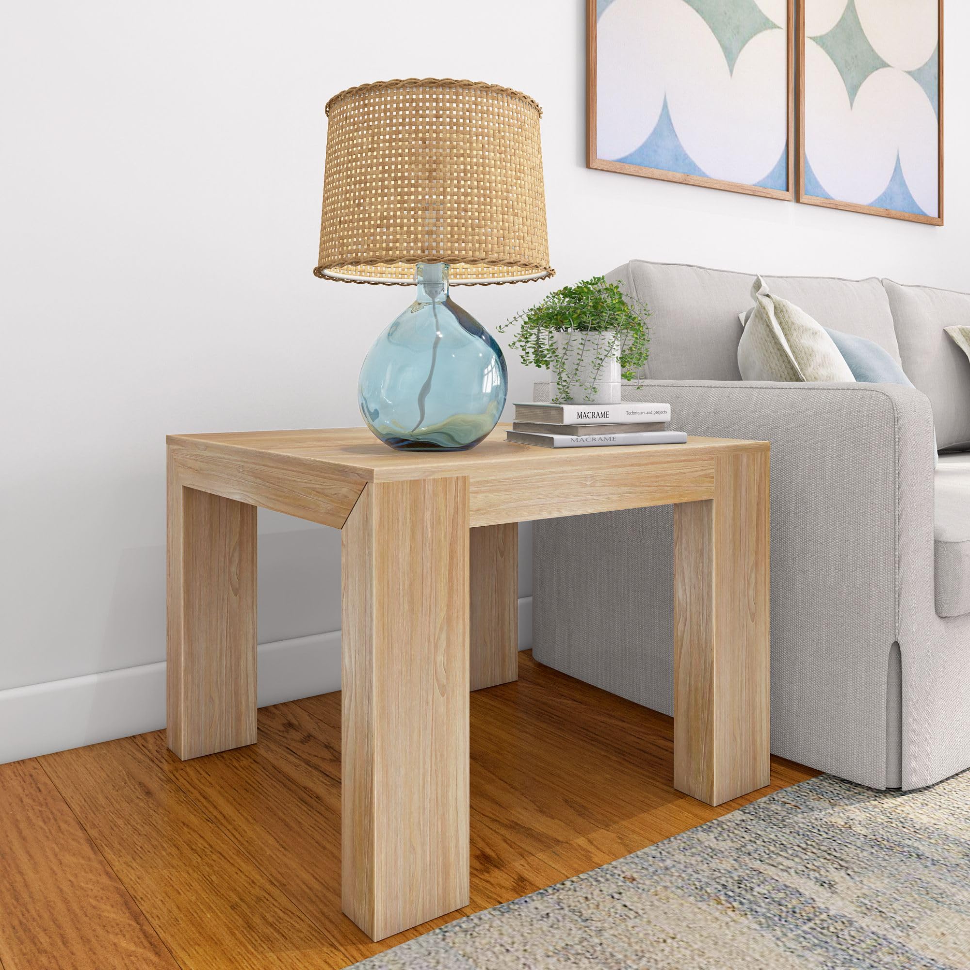 Photo 1 of *Crackdown the side of table top* Plank+Beam Modern Square Corner Table, 32", Slim Side Table for Living Room, Mini End Table for Small Spaces, Bedside Night Stand, Blonde Wirebrush