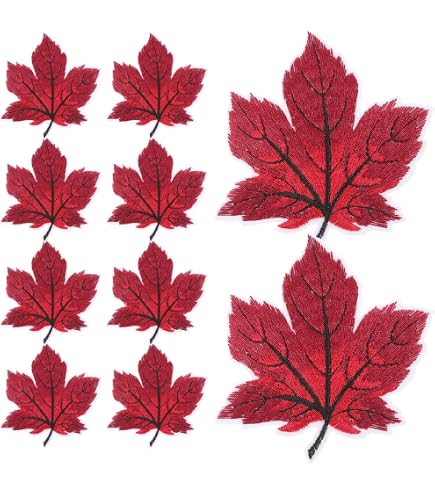 12-Pack Dark Red Maple Leaf Embroidered Patches - Iron-On Or Sew-On For Jackets, Bags, Jeans - View #9
