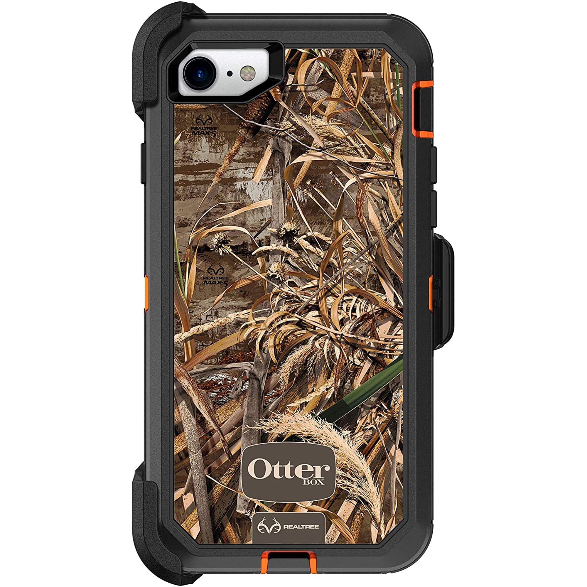 Photo 1 of OtterBox Defender Series Case for iPhone SE (3rd & 2nd Gen) & iPhone 8/7 (Only - Not Plus) - Holster Clip Included - Non-Retail Packaging - Realtree Max 5HD (Blaze Orange/Black/Max 5 Design)