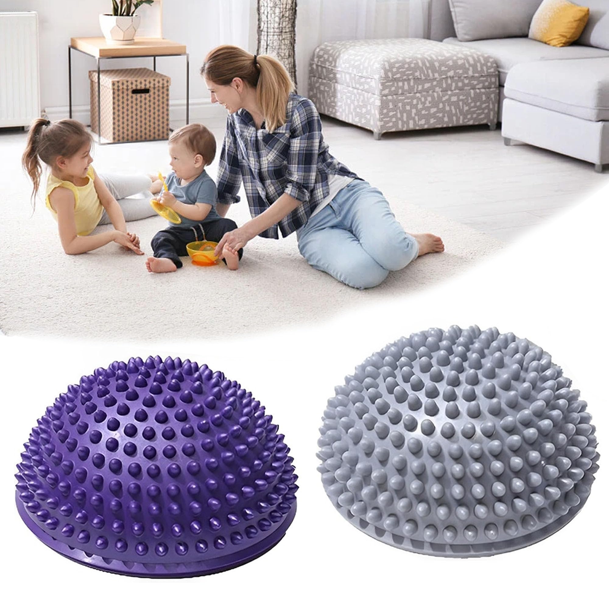 DXIA Hedgehog Balance Pods, Pillow Balance Hedgehog Fitness Balance Ball, Half Spiky Fitness Domes for Kids Adults Sports, for Sports, Foot Massage, Stability Training, Balancing Therapy (2)