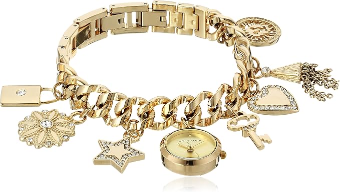 Amazon Com Anne Klein Women S Ak 1816chrm Gold Tone Charm Bracelet Watch Watches