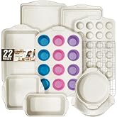 Baking Pans Set Nonstick, Stackable Bakeware Sets with Silicone Handles, AIVIKI 22 Pieces Oven Pan for Cooking Including Baking Cookie Sheet with Rack, Roast Pan, Cake Pan, Loaf Pan, Muffin Pan, Cream