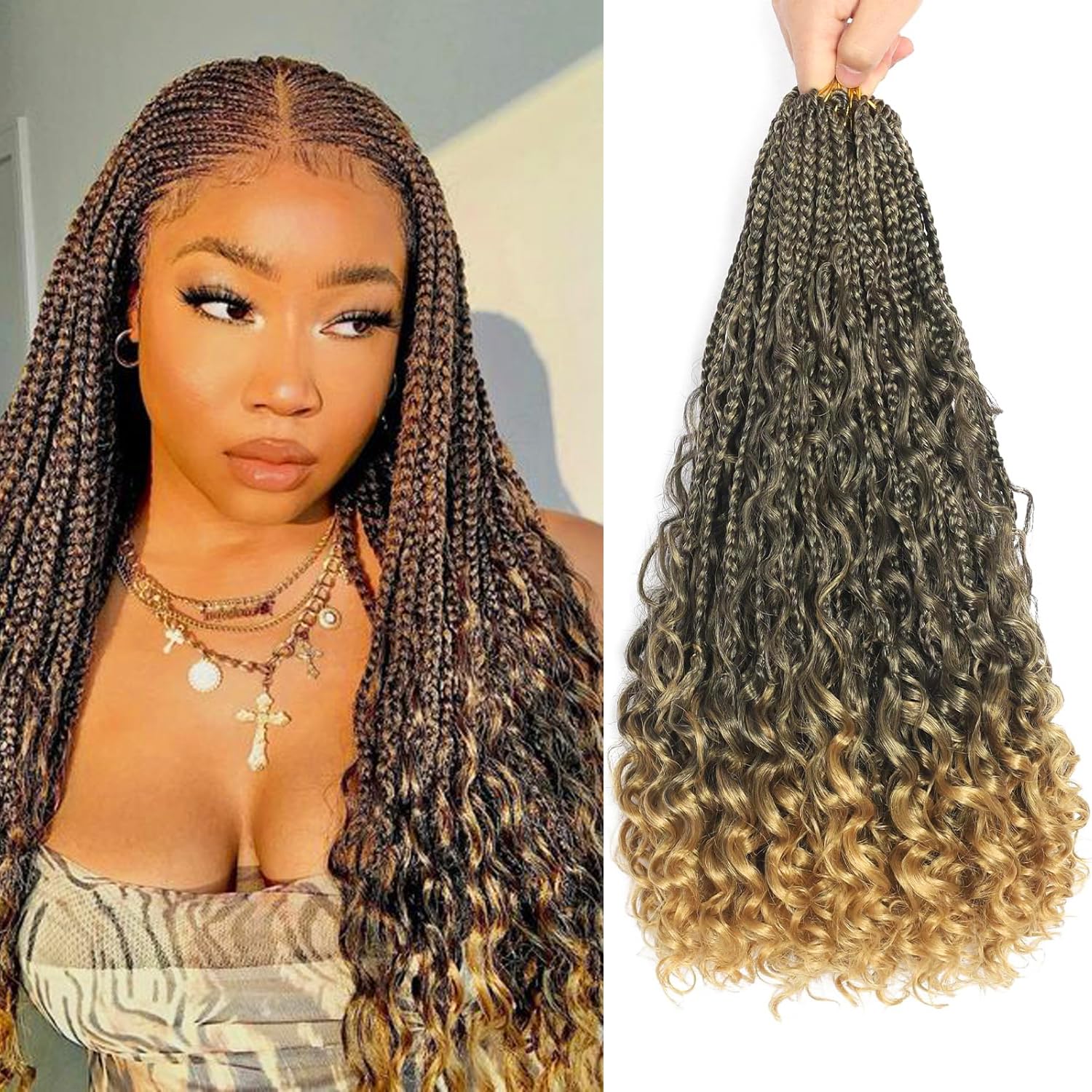 8 Packs Faux Locs Crochet Braids Hair Extensions Crochet Braids with Curly Ends (T27 18 Inch 8 Packs)