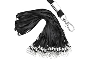 E&EY 100 Pack Lanyards Bulk for id badges Badge Holder Lanyard Flat Nylon Clip Swivel Hooks (Black)