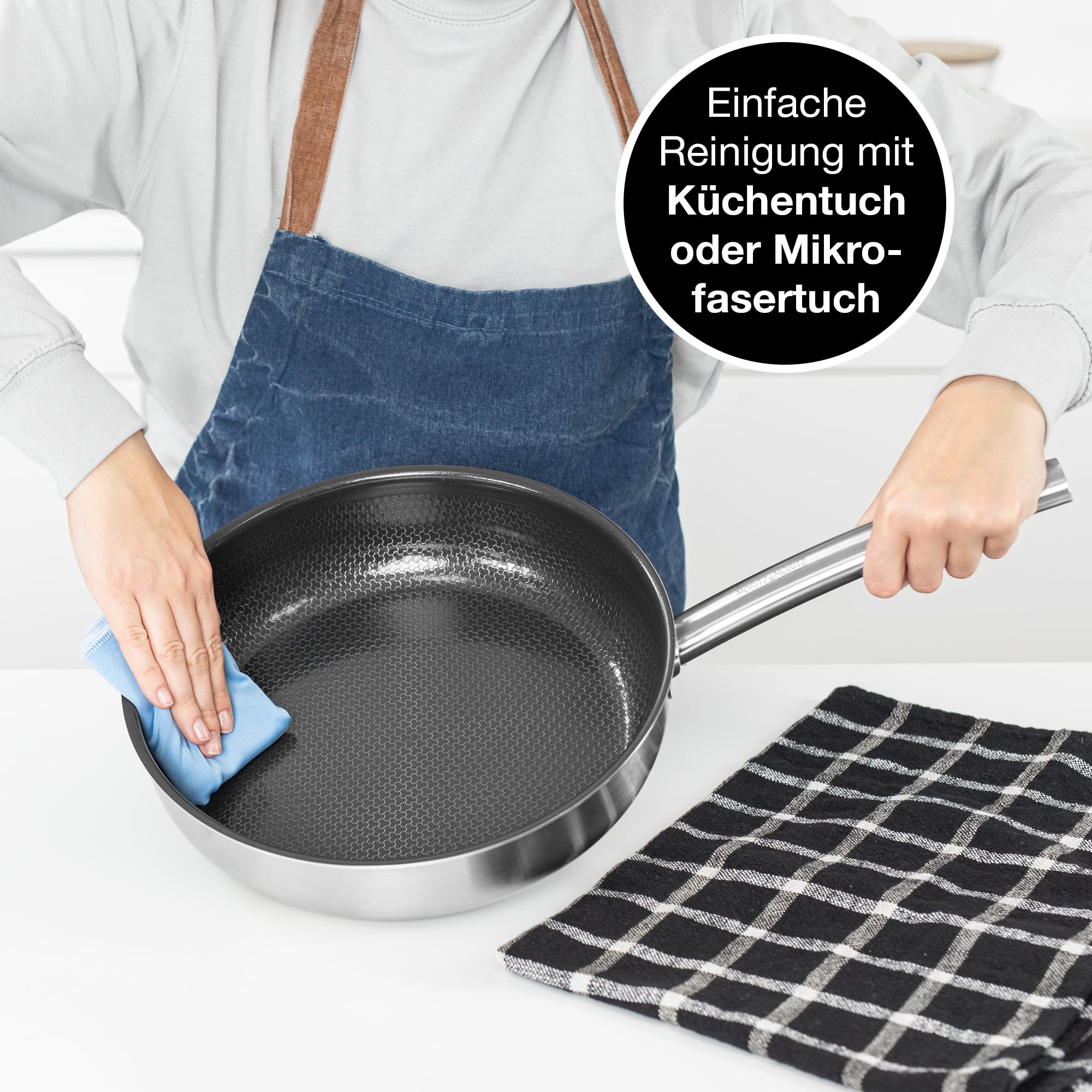 Moritz & Moritz Antihaft Pfanne 28 cm Induktion - Bratpfanne 28cm mit Keramikbeschichtung & Wabenstruktur - Edelstahlpfanne mit hohem Rand - Ideal für alle Herdarten & zum Kochen, Braten, Schmoren 7