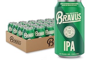 Bravus Non-Alcoholic IPA 24 Pack x 12 Fl Oz Cans - India Pale Ale Low-Calorie, Gluten-Reduced, Vegan NA Craft Brew