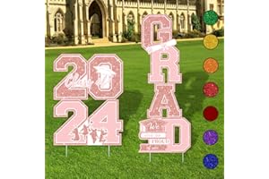 CESOF Graduation Yard Signs Class of 2024 Pink Graduation Decorations - 4pcs Waterproof Large Size Glittering 2024 Grad Outdoor Lawn Decor with Stakes - High School College Congrats Grad Party Supplies