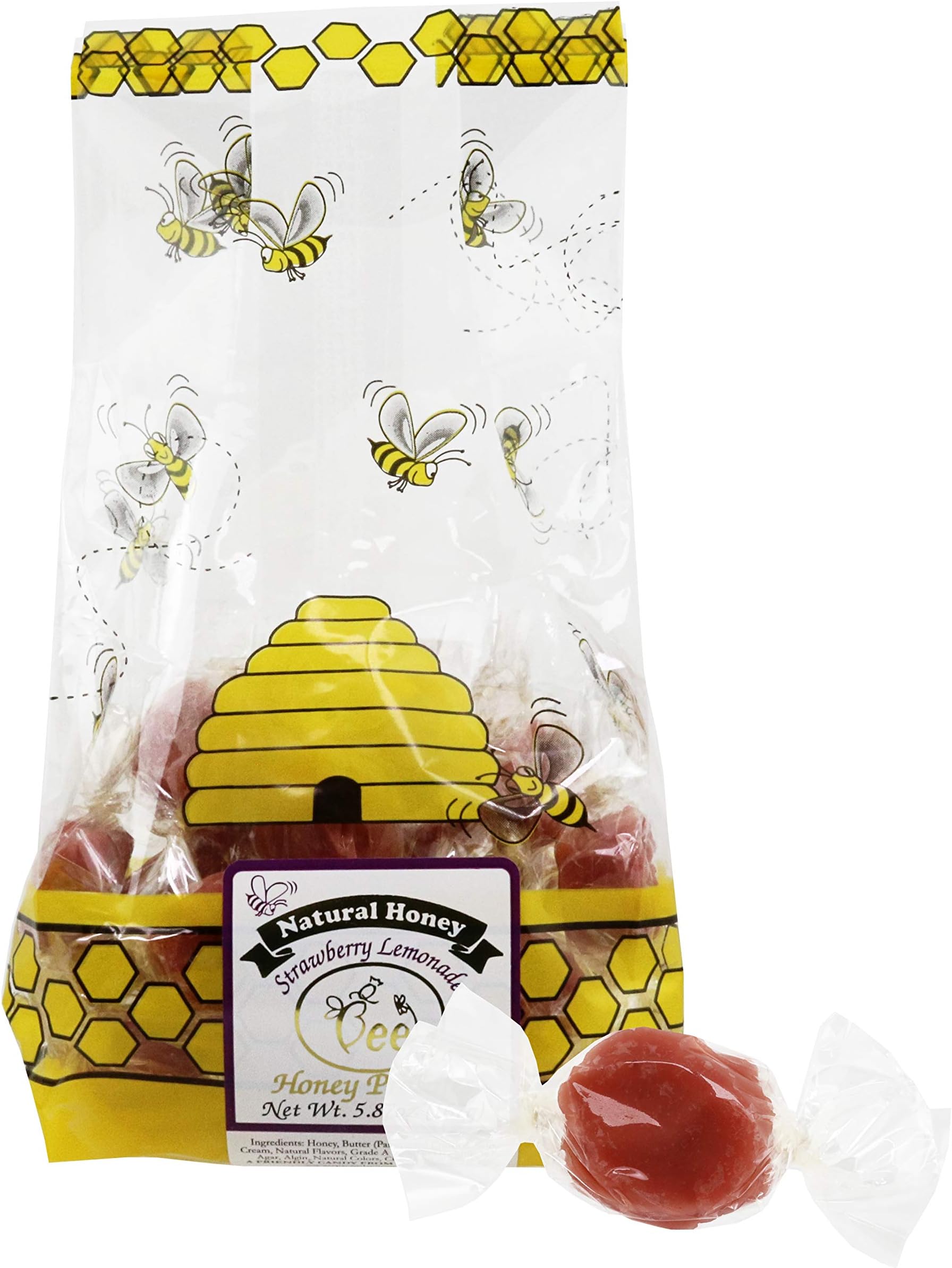 Queen Bee Gardens Natural Honey Caramel Pralines Candy Chews – 5.87 oz – Strawberry Lemonade