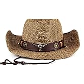 Cowboy Hat for Men and Women - Classic Style Shapeable Wide Brim Straw Western Cowgirl Sun-Hat Coffee