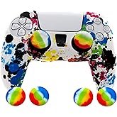 Skin for PS5 Controller Grips, Silicone Case Cover for PlayStation 5 Anti-Slip Protector with 4pcs Thumb Joysticks Caps (4caps Graffiti)