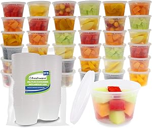 Freshware Food Storage Containers [240 Set] 16 oz Plastic Deli Containers with Lids, Slime, Soup, Meal Prep Containers | BPA Free | Stackable | Leakproof | Microwave/Dishwasher/Freezer Safe