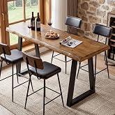 TRIBEWOOD 63&rdquo; Solid Wood Bar Table, Commercial Grade Counter Height Table with Metal Legs, Heavy Duty Long Pub Table for Restaurant, Bar, Caf&eacute; &amp; Hospitality Use, Rustic Brown Black
