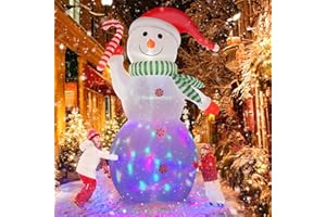 B&D 12FT Giant Christmas Inflatables Snowman Outdoor Decorations, Christmas Blow Up Snowman Inflatables Yard Decoration with Rotating Colorful LED Lights for Holiday Party Garden Yard Outdoor Decor