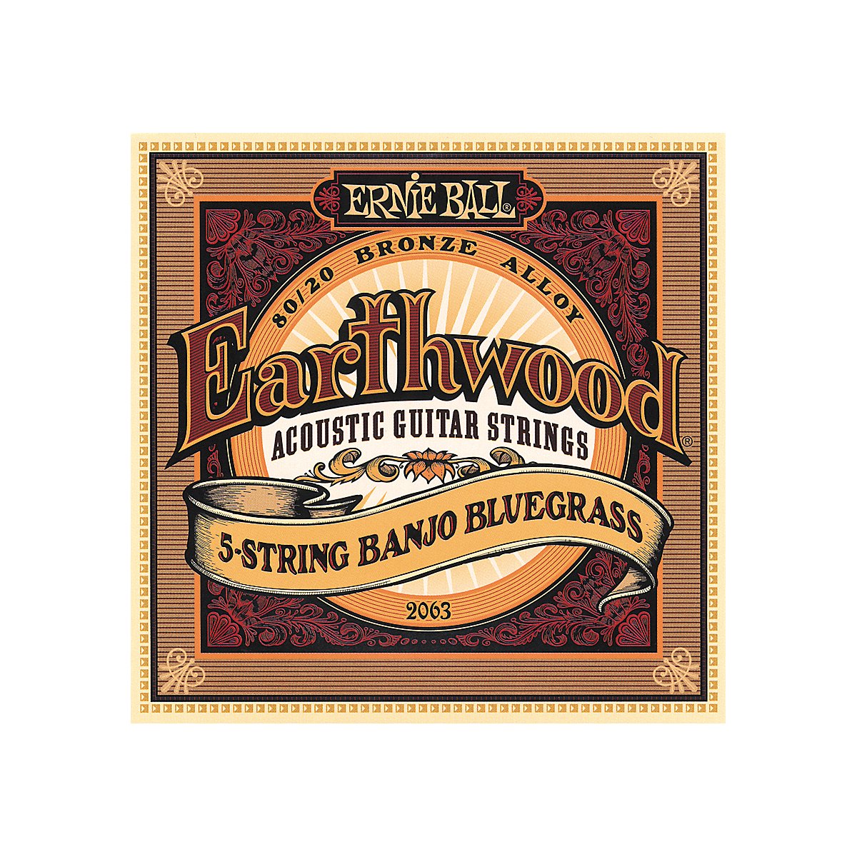 Ernie Ball Earthwood 5-String Banjo Bluegrass Loop End 80/20 Bronze Acoustic Guitar Strings - 9-20 Gauge