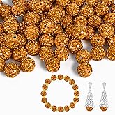150pcs 10mm Rhinestone Beads for Jewelry Making,Full of Diamonds Round Disco Bead Bulk,Clay Bead for Crafting,Rhinestone Clay Beads for DIY Baseball Necklace Bracelet (Halloween Yellow, 10mm/55pcs)