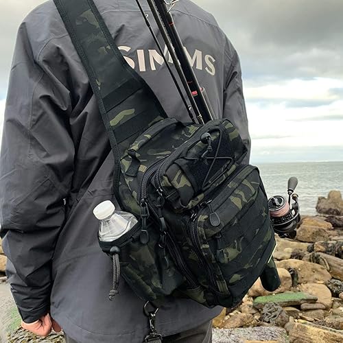 Rodeel Fishing Tackle Sling Shlouder Backpack with Fishing Rod