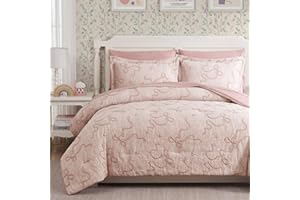 Geniospin Pink Full Comforter Set for Girls- 7 Pieces Bowknot Jacquard Bed in A Bag Twin Bedding Sets with Sheets, Pillowcases & Shams, All Season Kids Comforter Set