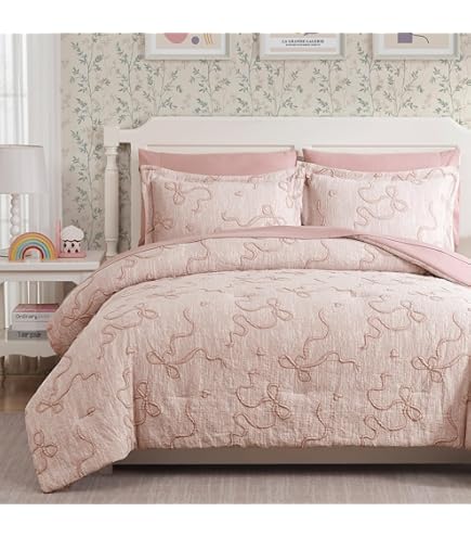 Girls Ballet Princess Comforter Set Twin - Pink Blue Stripe, Moon & Stars, With 1 Pillowcase - View #4