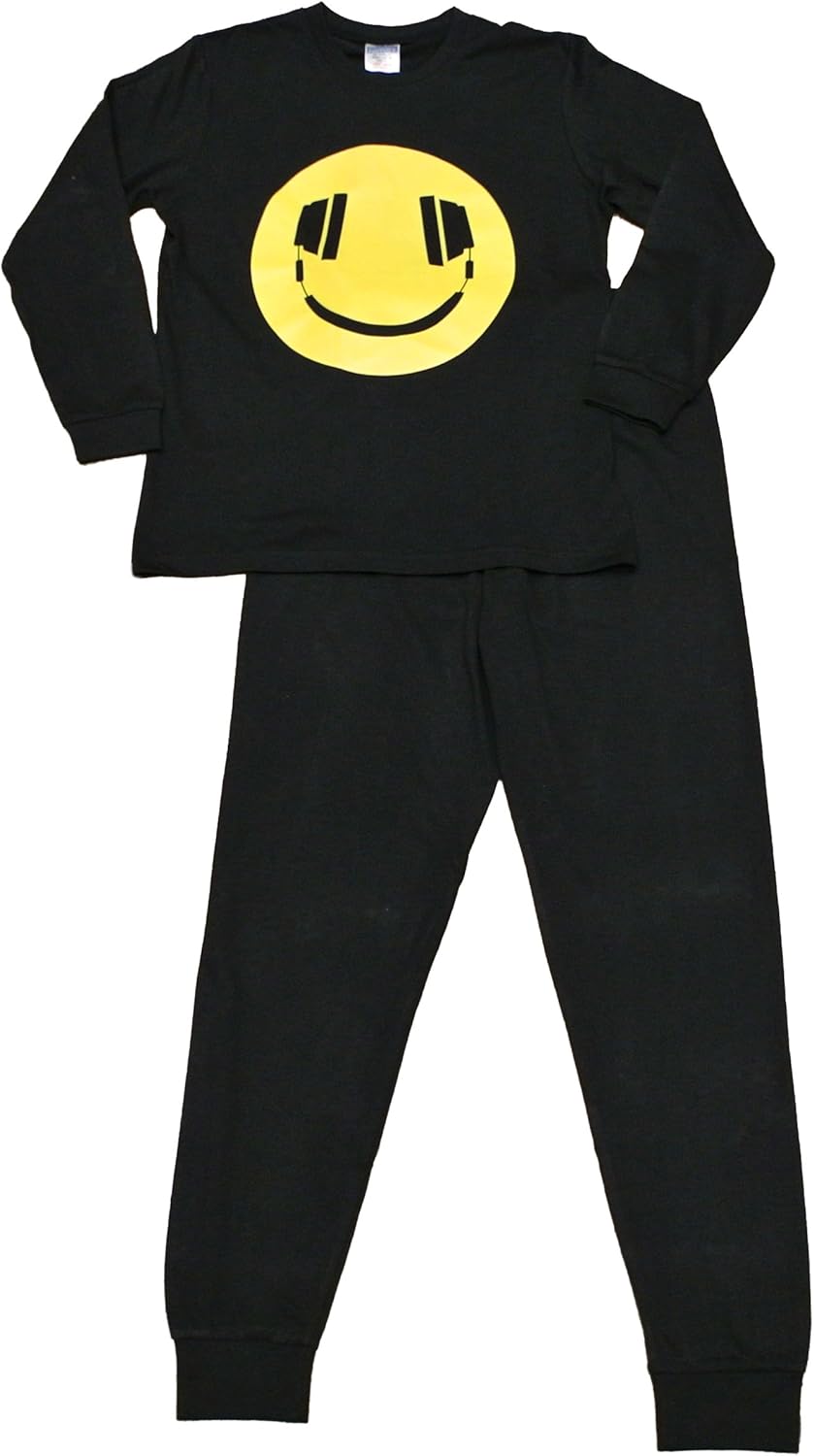ThePyjamaFactory Pyjama Cool Garçon Happy Face Pyjama Noir 11 à 16 Ans