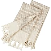 sea me at home Kitchen Hand Towels with Boho Design, Set of 2, Dish Towels for Kitchen, 100% Cotton Turkish Hand Towels for Bathroom (14 x 30 Inches, Beige)