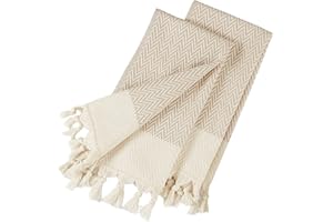 sea me at home Kitchen Hand Towels with Boho Design, Set of 2, Dish Towels for Kitchen, 100% Cotton Turkish Hand Towels for Bathroom (14 x 30 Inches, Beige)