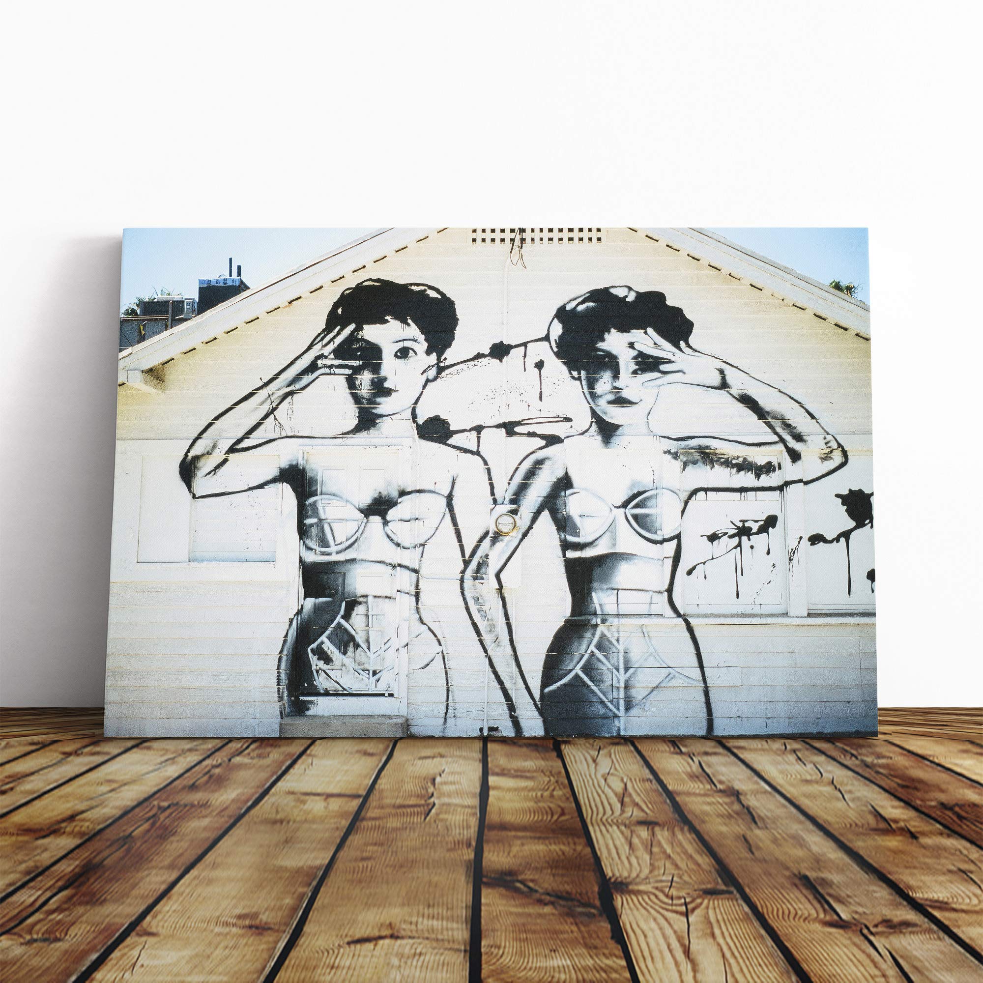 Graffiti Wall Art Girls Canvas Print | Gallery Wrapped 30mm Frame Wall Art | 20x14 inches | Ready to Hang | Contemporary Picture | Living Room Bedroom Lounge Office