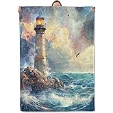 Ocean Coast Lighthouse Theme Blanket Gifts for Women Girls, Soft Warm Lightweight Flannel Throw Blankets for Living Room Home Sofa Travel Decor 50" x 60"