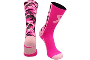 MadSportsStuff Pink Ribbon Breast Cancer Awareness Camo Crew Socks for Football Basketball Boys Girls Men Women Youth Adult