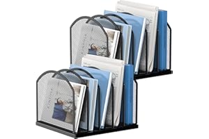 Gawerk 5-Section Vertical Desktop Organizer, 5-Section Mesh File Folder Stand Sorter for Office Home Classroom Organization (2, Black)
