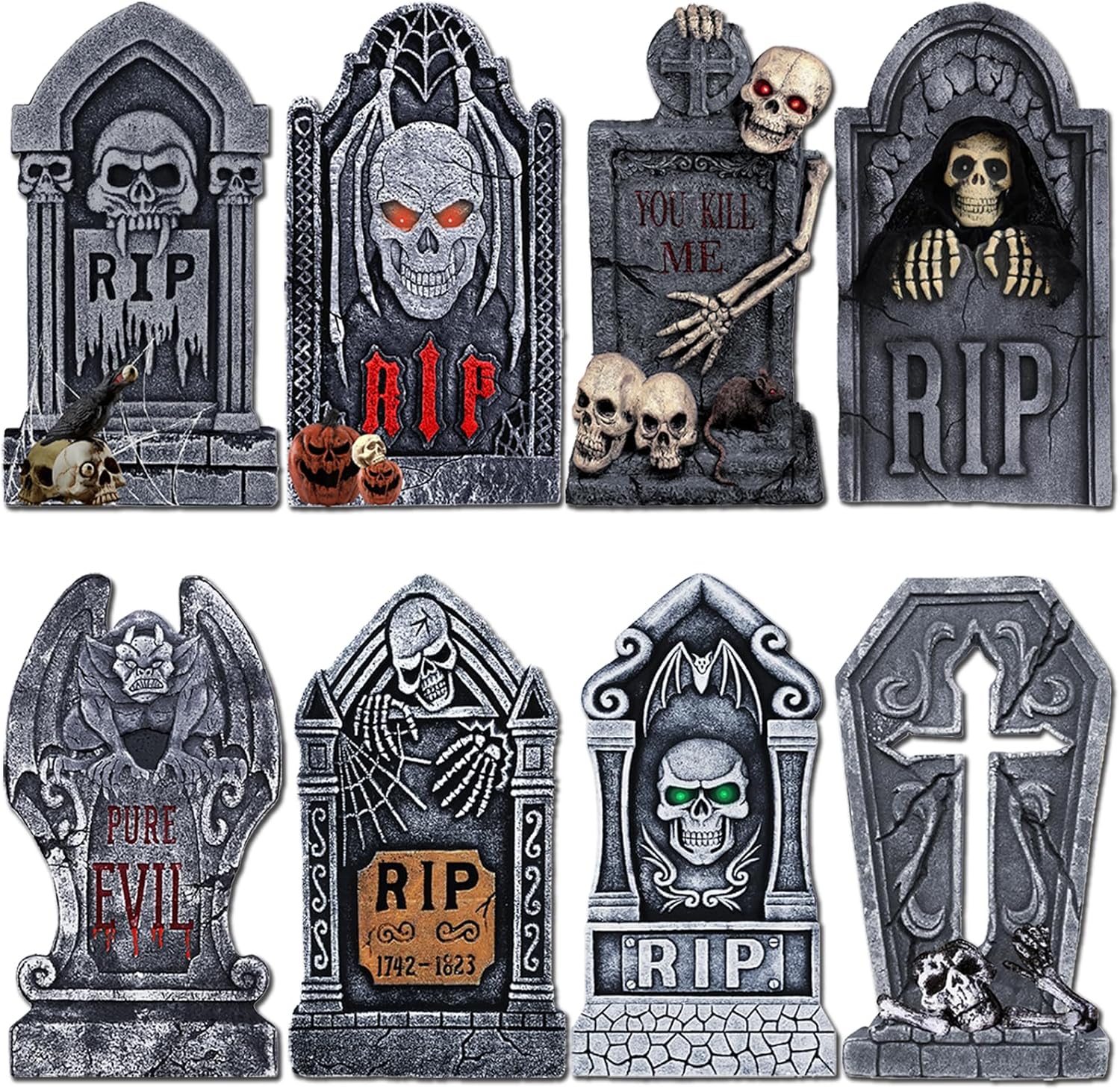 Yard Signs - Halloween Tombstones Decorations Outdoor, 8 PCS Halloween Graveyard Yard Decorations 16