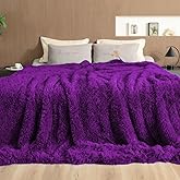 Pawque Faux Fur Blankets Queen Size 90x90 Inches, Soft Fuzzy Fluffy Blanket, Warm Thick Sherpa Long Hair Shag Reversible Lightweight Cozy Throw for Bedroom Sofa Couch, Purple