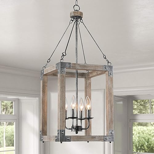 CFAGHOMEDESIGN Farmhouse Chandelier,Wood Pendant Light,4-Light