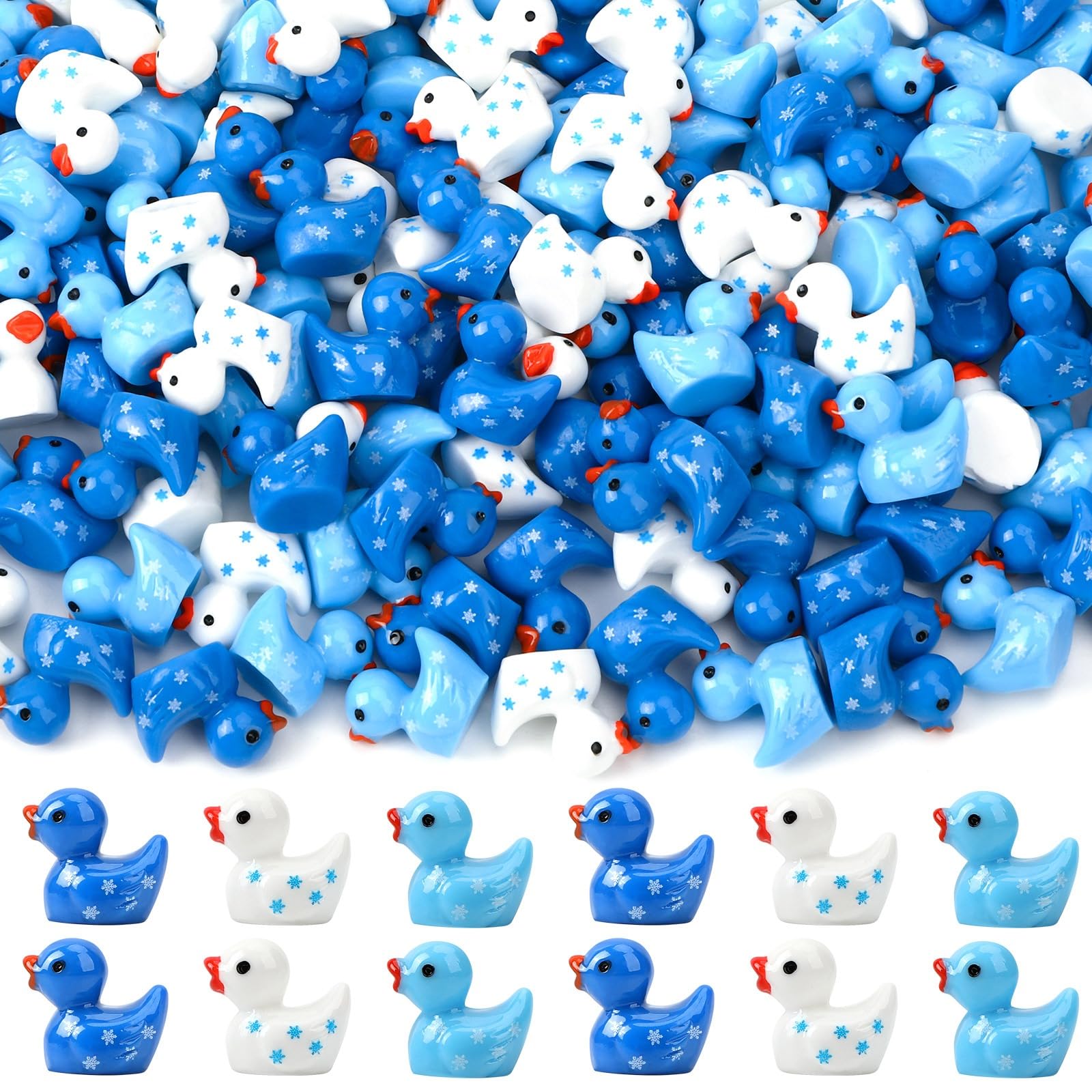 DTOFOOT 80 Pcs Winter Mini Ducks,Tiny Duck Figurines Snowflake Resin Duck Blue Table Decorations for Christmas Miniature Landscape Garden Party Favors Decor