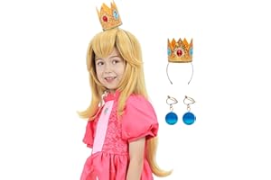 Bettecos Kids Girls Blonde Princess Cosplay Wig with Crown and Earrings Long Golden Wavy Costume Wigs Accessories for Halloween Party