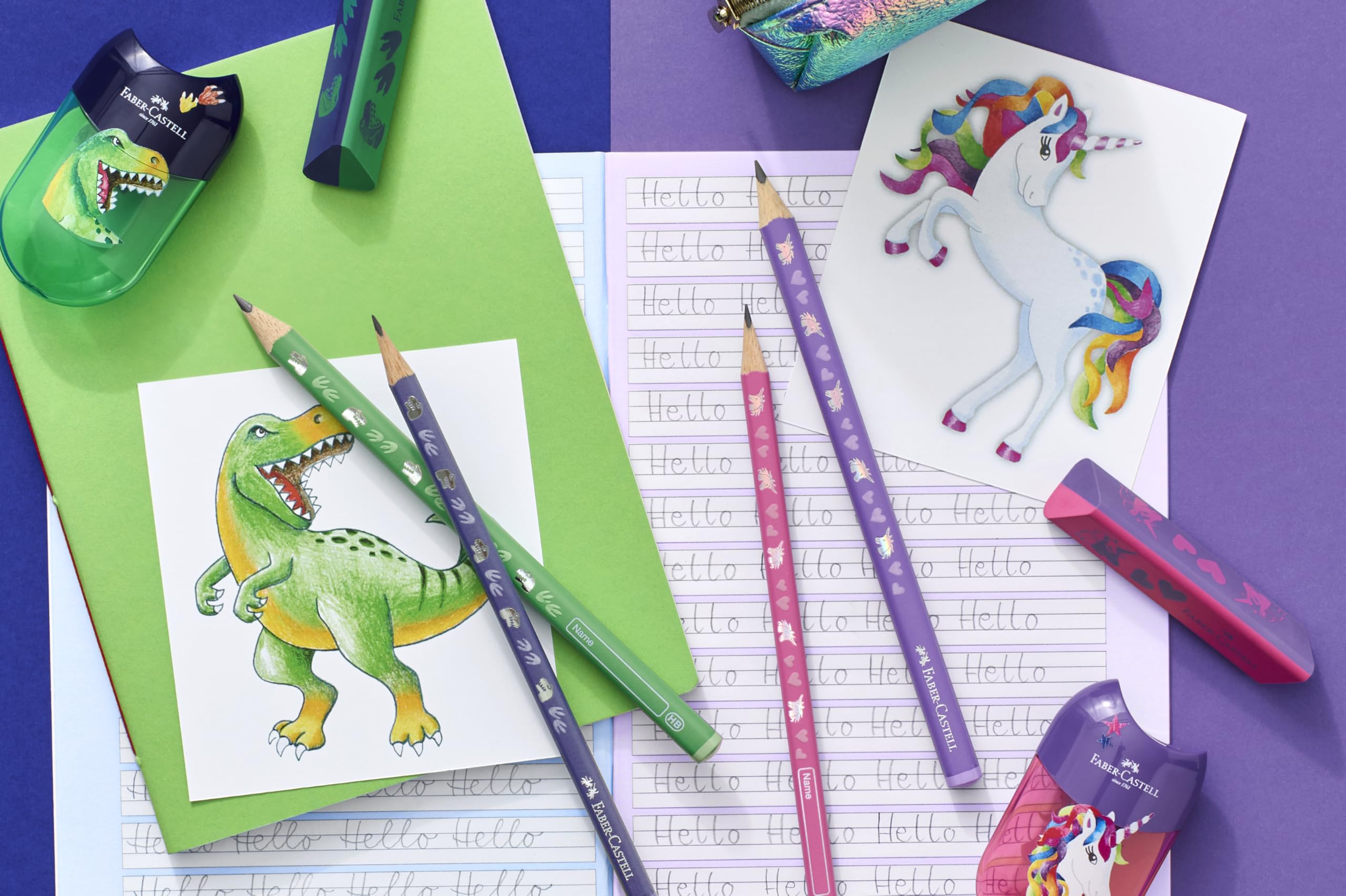 Faber-Castell 111518 - Schreibset Einhorn mit Bleistifte HB, Spitzer und Radiergummi, Schulset für Kinder 2