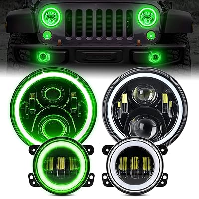 Buy Beeyeo Jeep Wrangler Led Headlight 7 Led Halo Headlights Rgb Angle Eye W 4 Led Fog Lights Combo For Jeep Wrangler 1997 2018 Jk Tj Lj Jku Bluetooth Remote Control Dot Approved