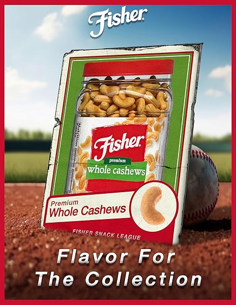 FISHER SNACK PREMIUM WHOLE CASHEWS, 24 OUNCES, ROASTED WITH SEA SALT, NO ARTIFICIAL COLORS OR FLAVORS, 100% RECYCLABLE