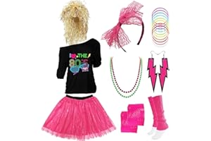 Z-Shop 80s Costumes Outfit Accessories for Women - 1980s Shirts Clothes,Leg Warmers,Rocker Wigs,Madonna Tutu for Halloween (XX-Large, Hot Pink)