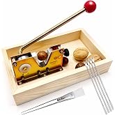 Qeykizy Heavy Duty Nut Cracker Tool, 6 Pcs NutCracker Tool Set | For Pecans, Walnuts, Macadamia &amp; Hazelnuts, Nut Crackers for All Nuts, Includes 4 Picks, 1 Cleaning Brush &amp; Wooden Base