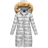 CREATMO US Women's Long Winter Faux Fur Coat Puffer Warm Jacket with Detachable Hood