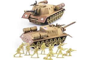 MaozyHomie US Army Tank and Army Men Toys Playset, 2pc US Tank-1 Models with 10pc Toy Soldiers, Desert Tan 1:72 Military Vehicle, Ideal Military Toy Set for Kids Boys