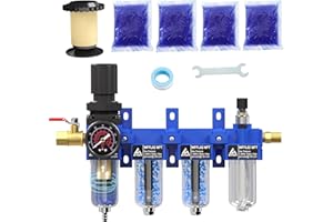 ATINY 1/4"NPT Air Filter Regulator Lubricator Combo, Air Regulator and Water Separator,Air Compressor Water Separator,5 Micron Brass Filter Cartridge,Double Desiccant Dryers-Blue